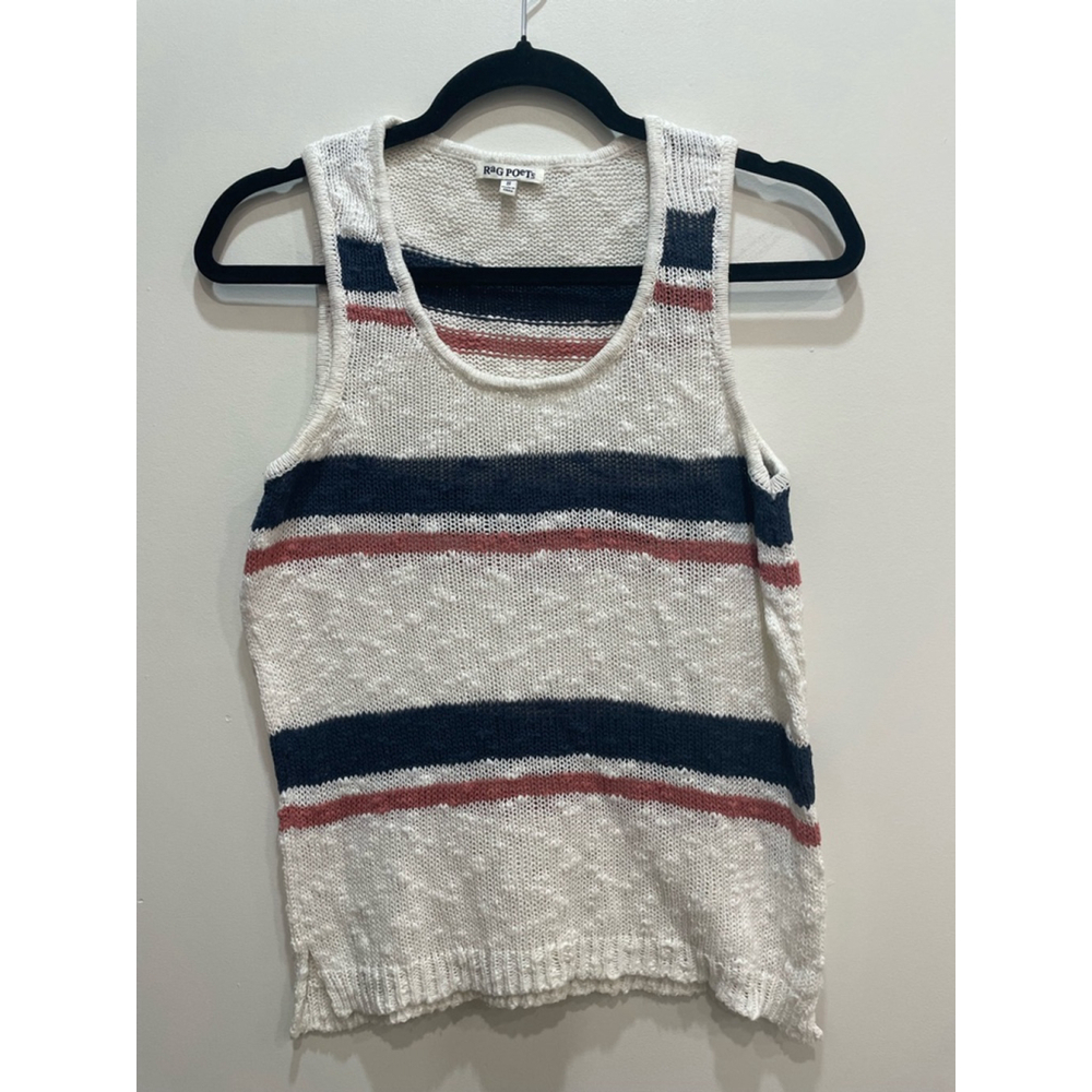 Rag Poets Sleeveless Tank Top Knit S Stripe Coastal Lightweight Preppy Clean